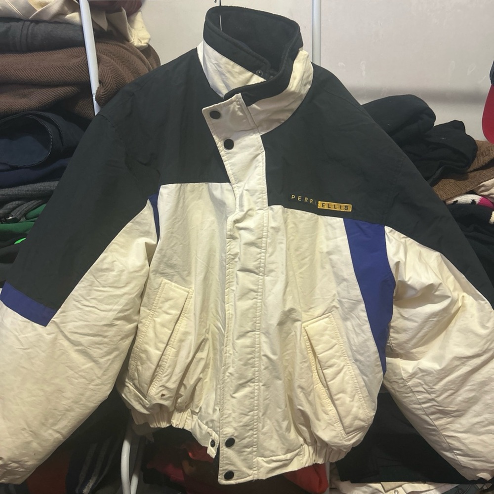 Perry Ellis Black, Cream, and Blue Men's Performance Jacket